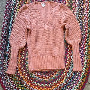 VENUS Pink V-Neck Sweater with Long Sleeves and Ribbed Knit